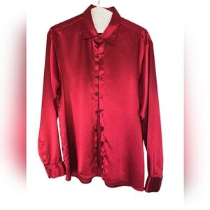 Iraq Handmade Turkish Silk Red Mens Button Down Shirt